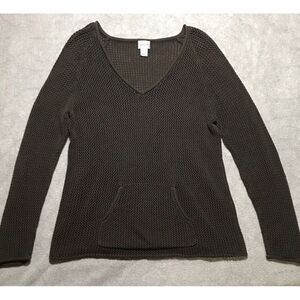 Chico's V-Neck‎ Crochet Brown Open Knit Sweater Size 3 Large